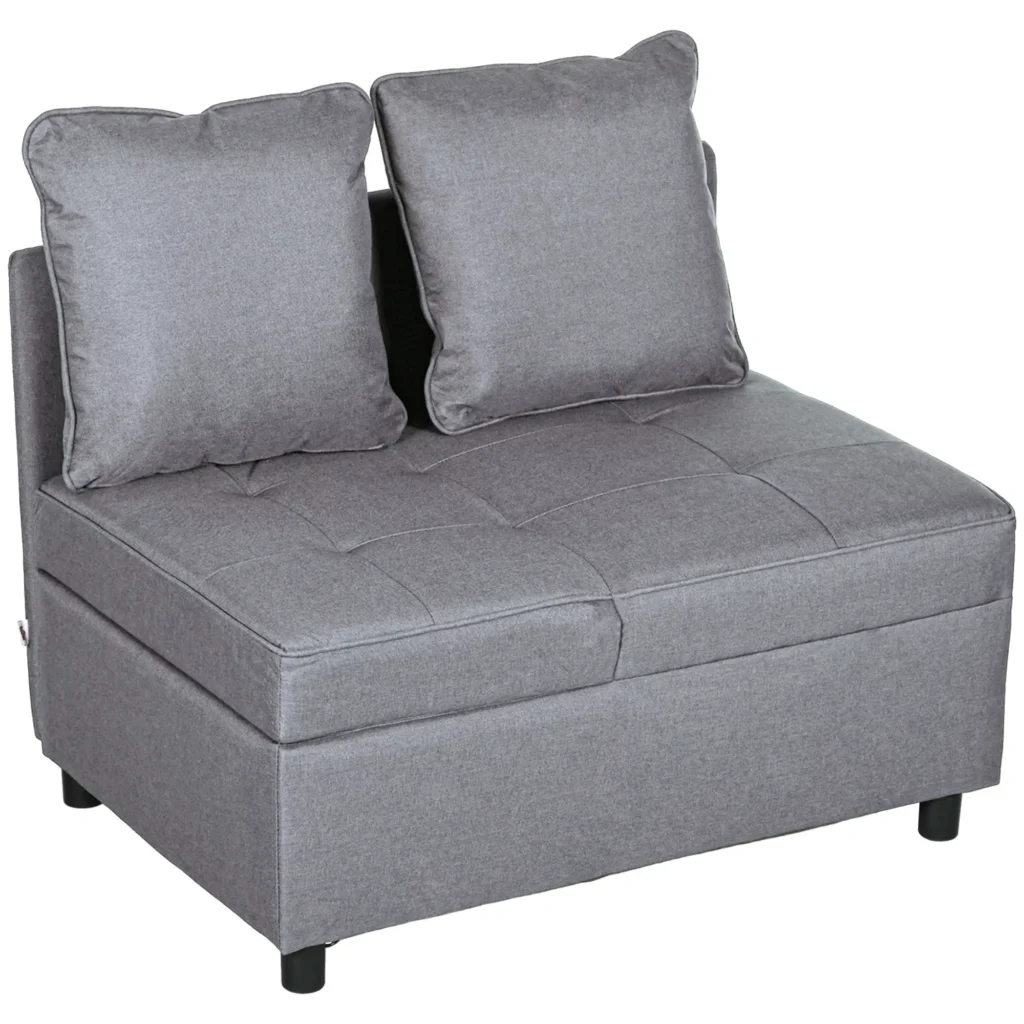 HOMCOM fotelis-lova 3 viename išskleidžiama miegamoji sofa su lovos funkcija dvivietė sofa su reguliuojamu atlošu, šonine kišene, pagalve, ratukais, iki 300 kg, mažoms patalpoms, tamsiai pilka