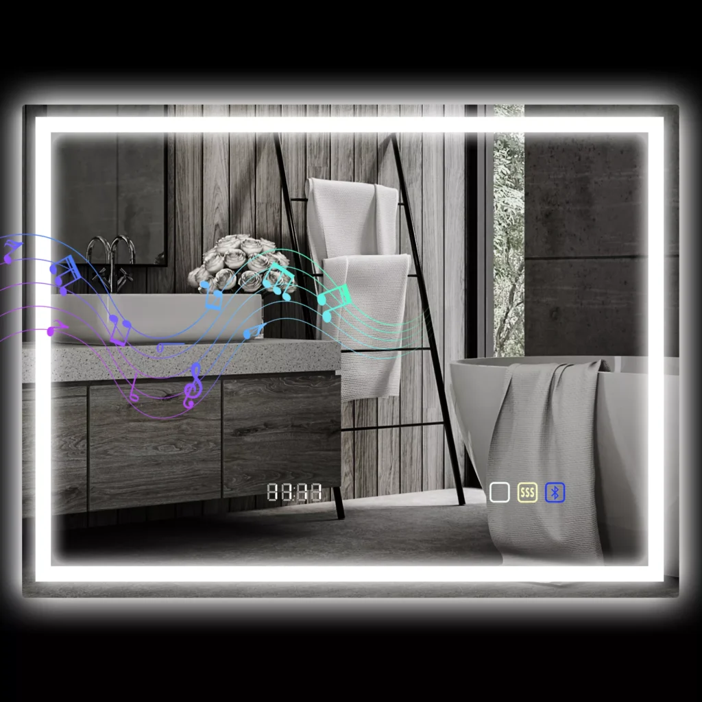 HOMCOM veidrodis vonios kambariui su apšvietimu 80x60 cm LED veidrodis sieninis veidrodis su Bluetooth muzikos funkcija atminties funkcija laikrodis 3 šviesos spalvos nuo rasojimo apsaugantis šviečiantis veidrodis su jutikliniu jungikliu sidabrinis