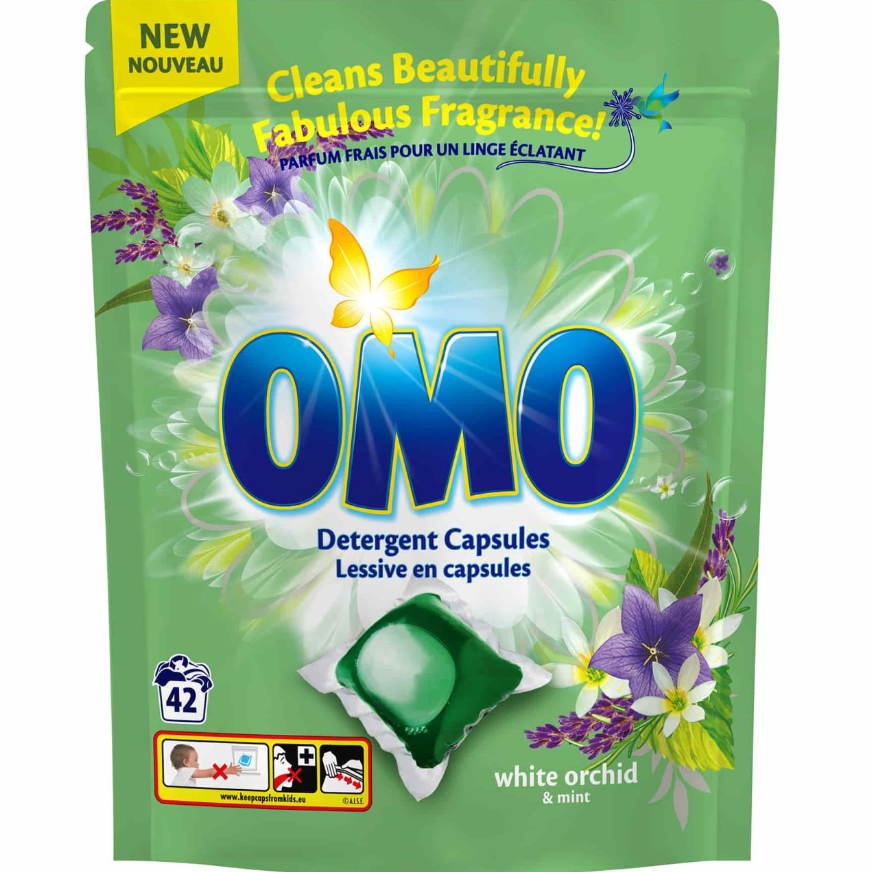 Universalios skalbimo kapsulės OMO WHITE ORCHID & MINT, 42 vnt.