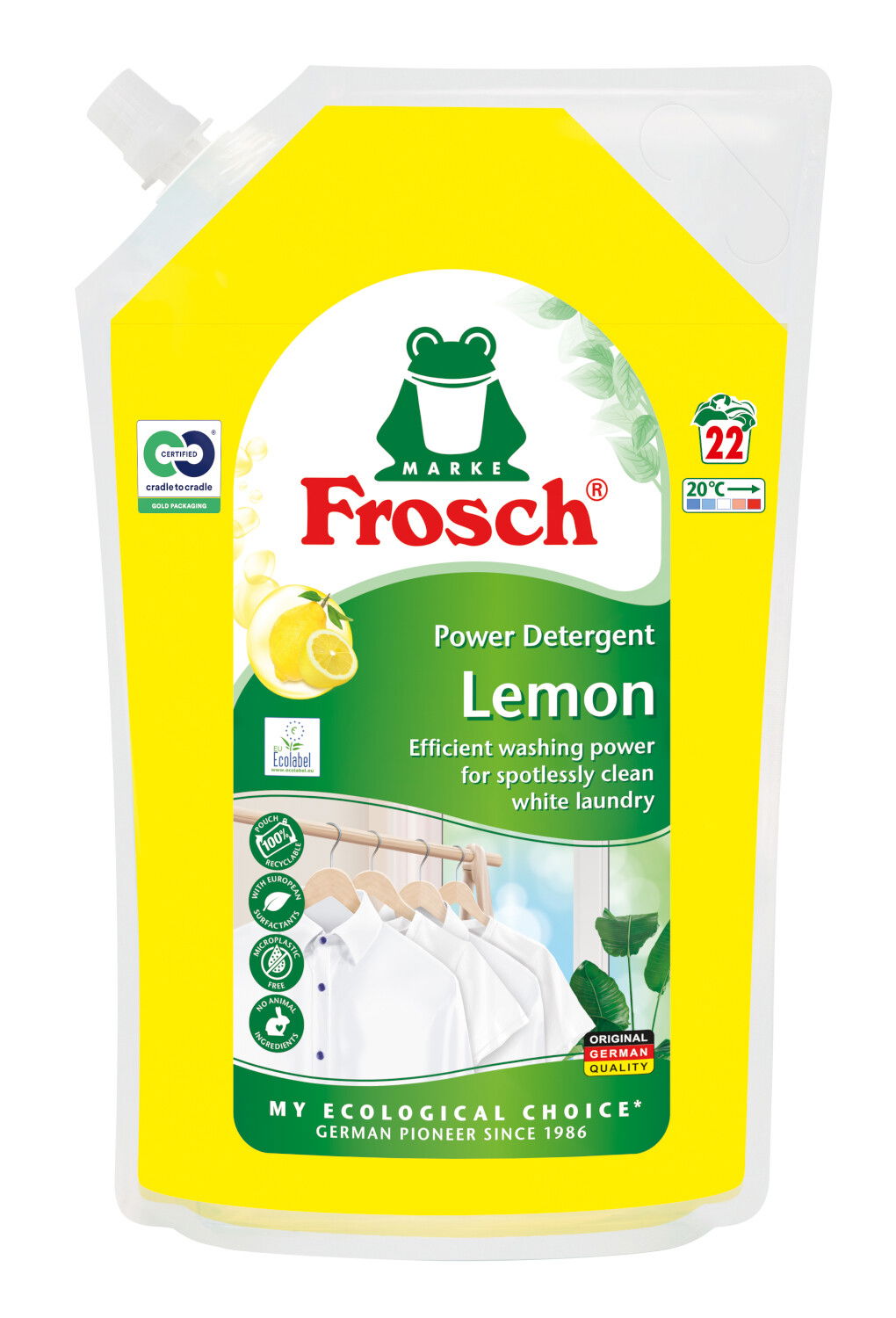 Skystas skalbiklis FROSCH Lemon baltiems audiniams, 1500 ml
