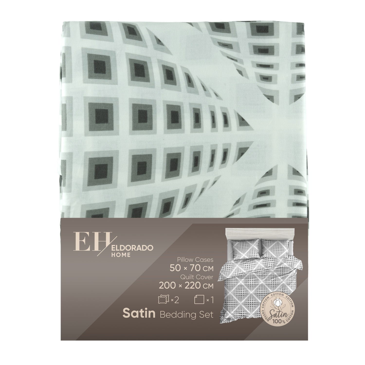 Satino patalynės kompl. ELDORADO HOME, 200x220, 2 x 50x70 cm, 2-jų dizainų, 100% medvilnės