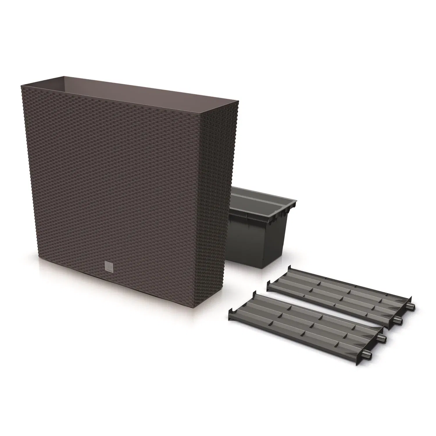 Lauko plastikinis vazonas RATO CASE T, su įdėklu, rudos sp., 24 x 77 x 69 cm