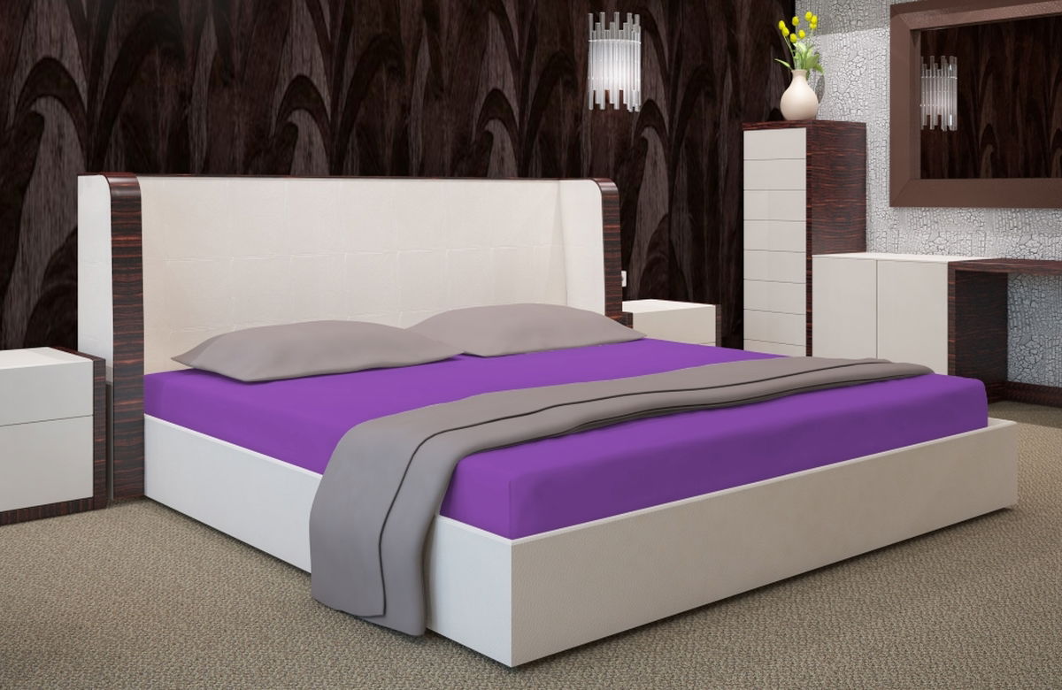Jersey paklodė su guma PRZJ-027, 180x200 cm, 82% medvilnė, 18% poliesteris, violetinė