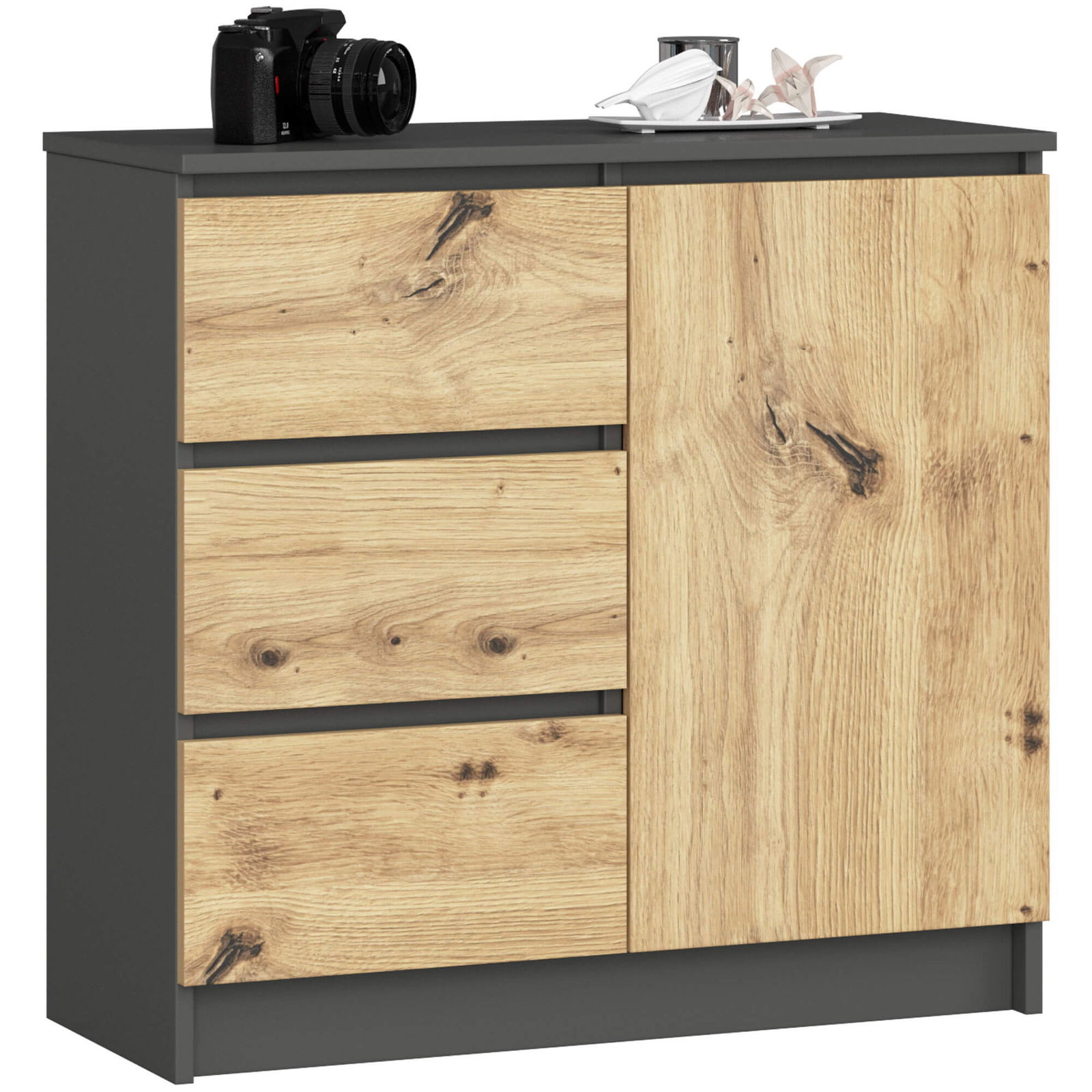 Komoda JERRY K80, pilka grafito/ąžuolo artisan