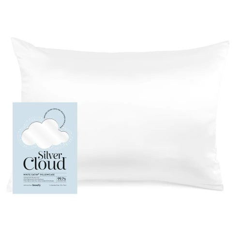 Silver Cloud Satin Pillowcase Infused with Silver Ions Sidabro jonais prisotintas satino pagalvės užvalkalas, White