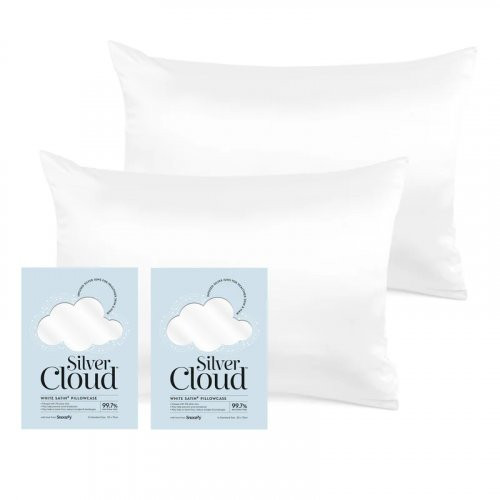 Silver Cloud Satin Pillowcase Twinpack Sidabro jonais prisotintas satino pagalvių užvalkalai, White