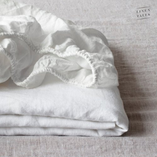 Linen Tales White Linen Fitted Sheet Lininė paklodė su guma, 200x200x30