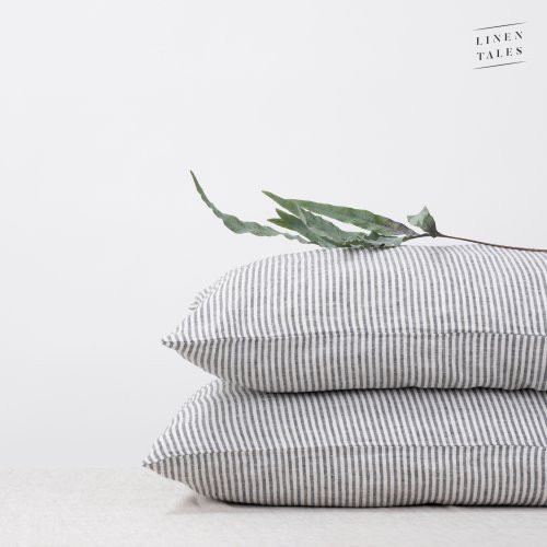 Linen Tales Linen Pillowcase Lininis pagalvės užvalkalas, Thin Black Stripes
