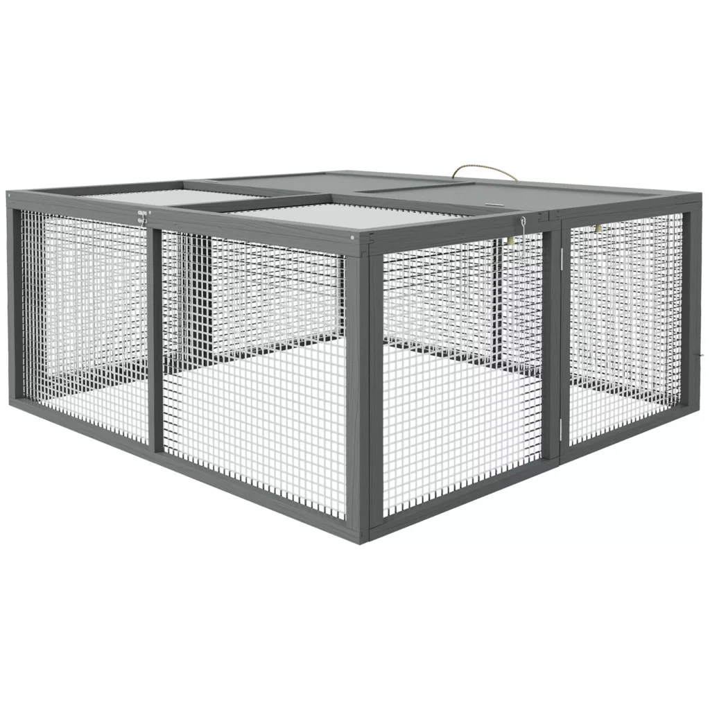 Triušių namelis nykštukiniams triušiukams iš medžio, su atlenkiamu stogu ir rankena jūrų kiaulytėms, 110 x 105 x 50 cm