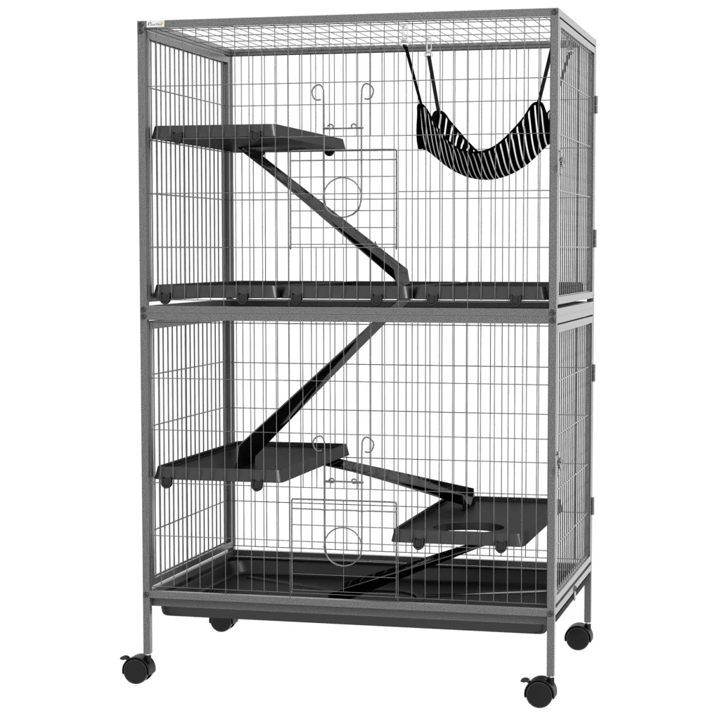 "Pawhut" narvas graužikams Daugiafunkcinis 4 platformos 3 rampos 4 durys Matmenys 80L x 52W x 128H cm Plieninis pilkas sidabrinis juodas