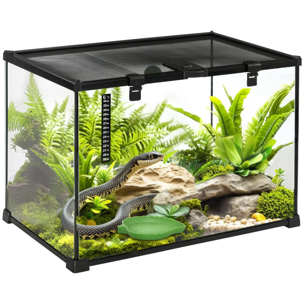 Stiklinis terariumas ropliams su termometru 50 x 30 x 35 cm