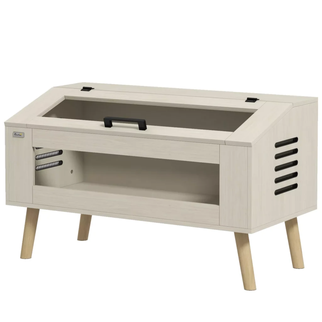 PawHut terariumas ropliams, 140 l roplių šėrimo dėžė su grūdinto stiklo langais, dangčiu, kojomis, roplių veisimo dėžė varliagyviams, vorams, ąžuolo spalvos, 100 x 50 x 60 cm