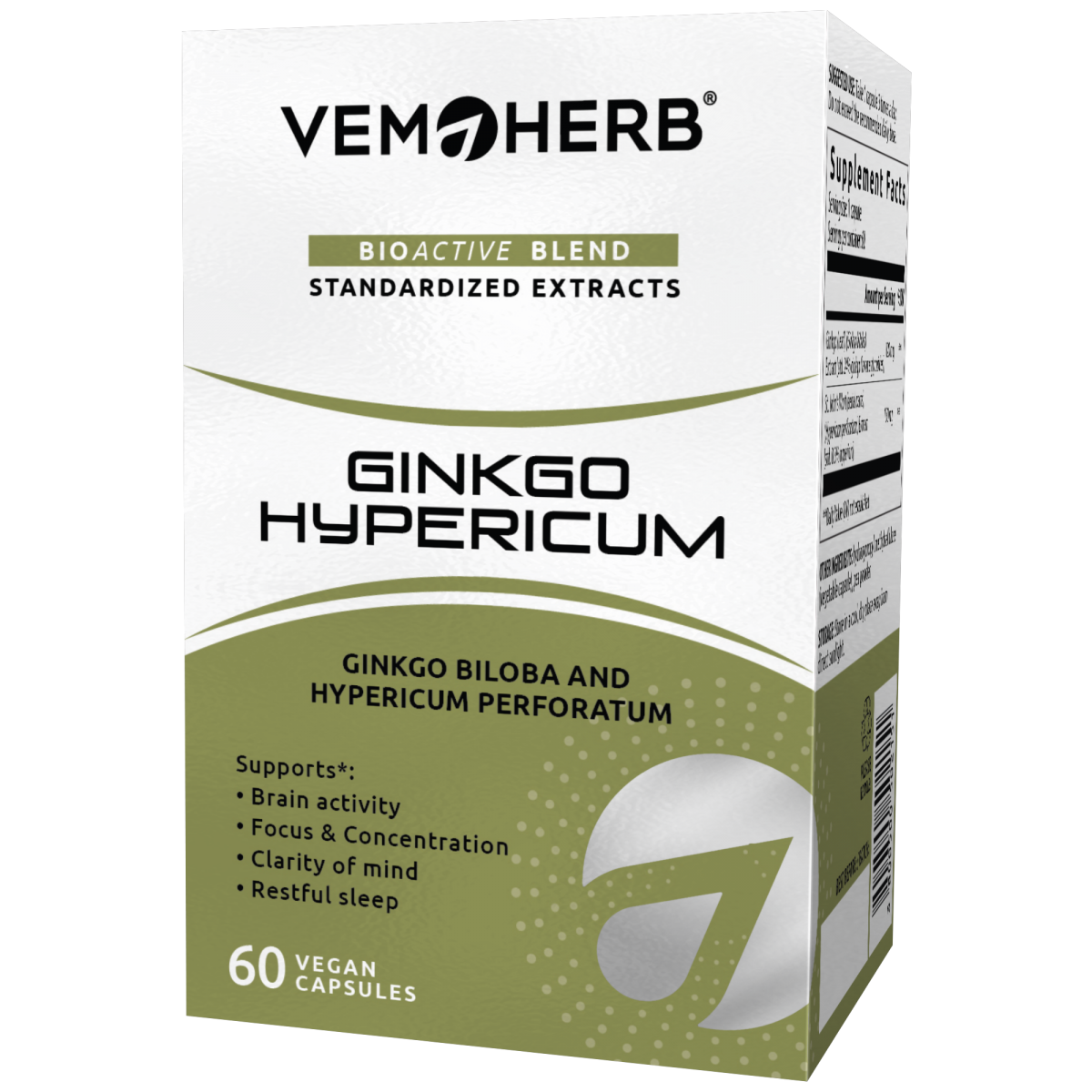 VemoHerb Ginkgo Hypericum (Ginkmedžio lapų ekstrakto ir jonažolės ekstrakto junginys) 60 kaps.