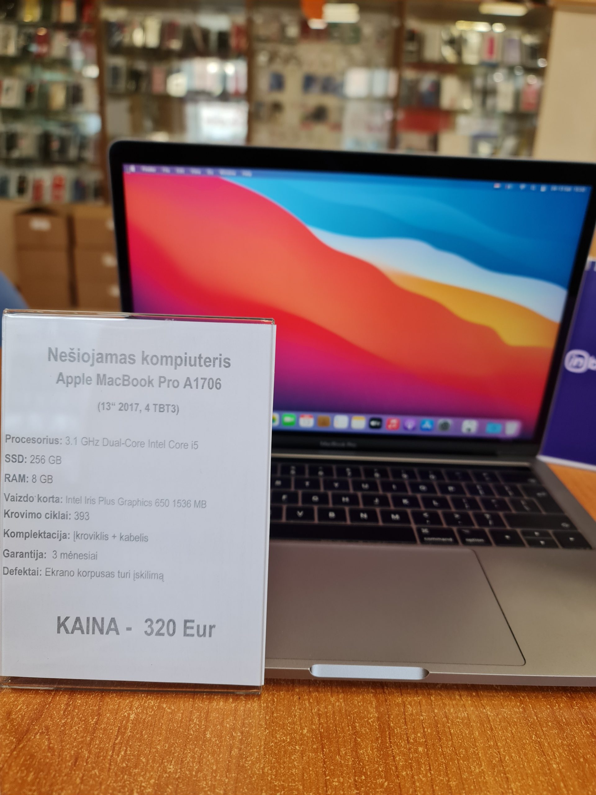 Apple MacBook Pro 13” 2017, 4 TBT3, i5, 8 GB RAM, 256 GB SSD, Cycle 393 (Naudotas)