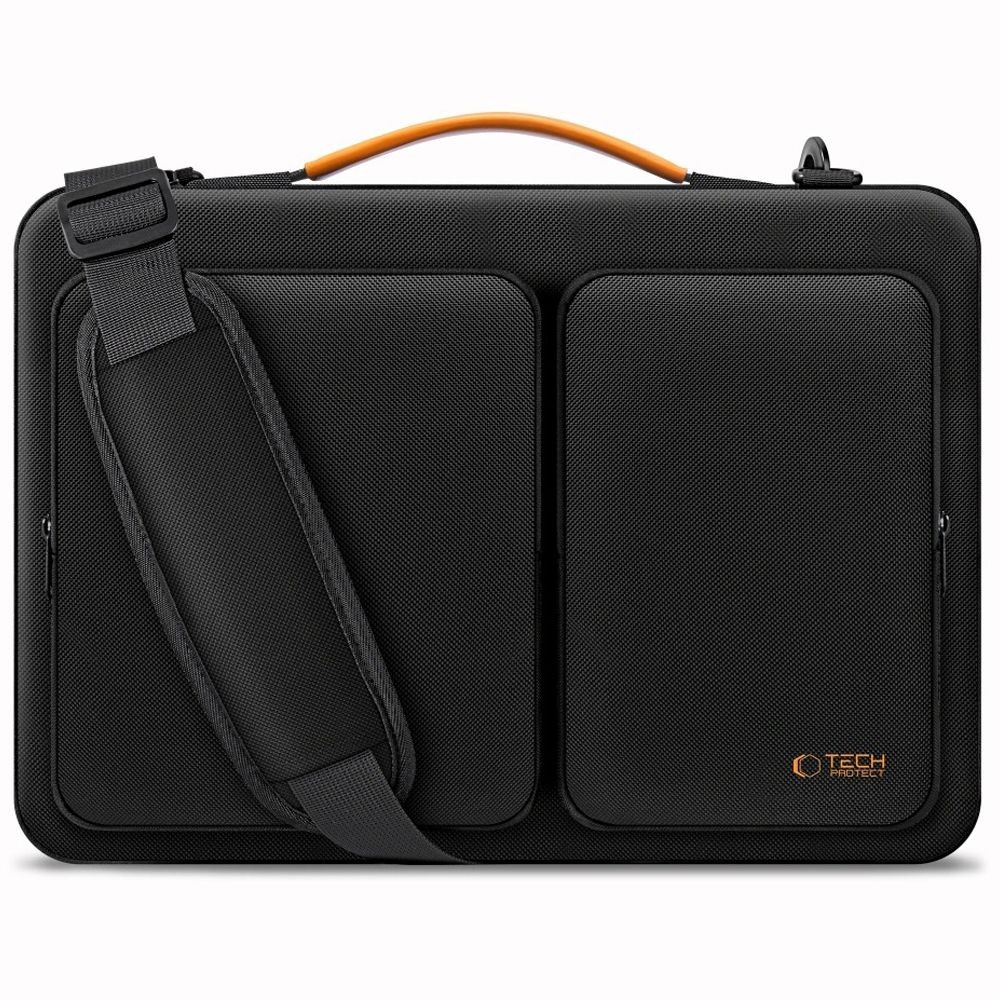 Juodas su oranžinėmis detalėmis nešiojamo kompiuterio krepšys "Tech-Protect Defender Bag Laptop 15-16"