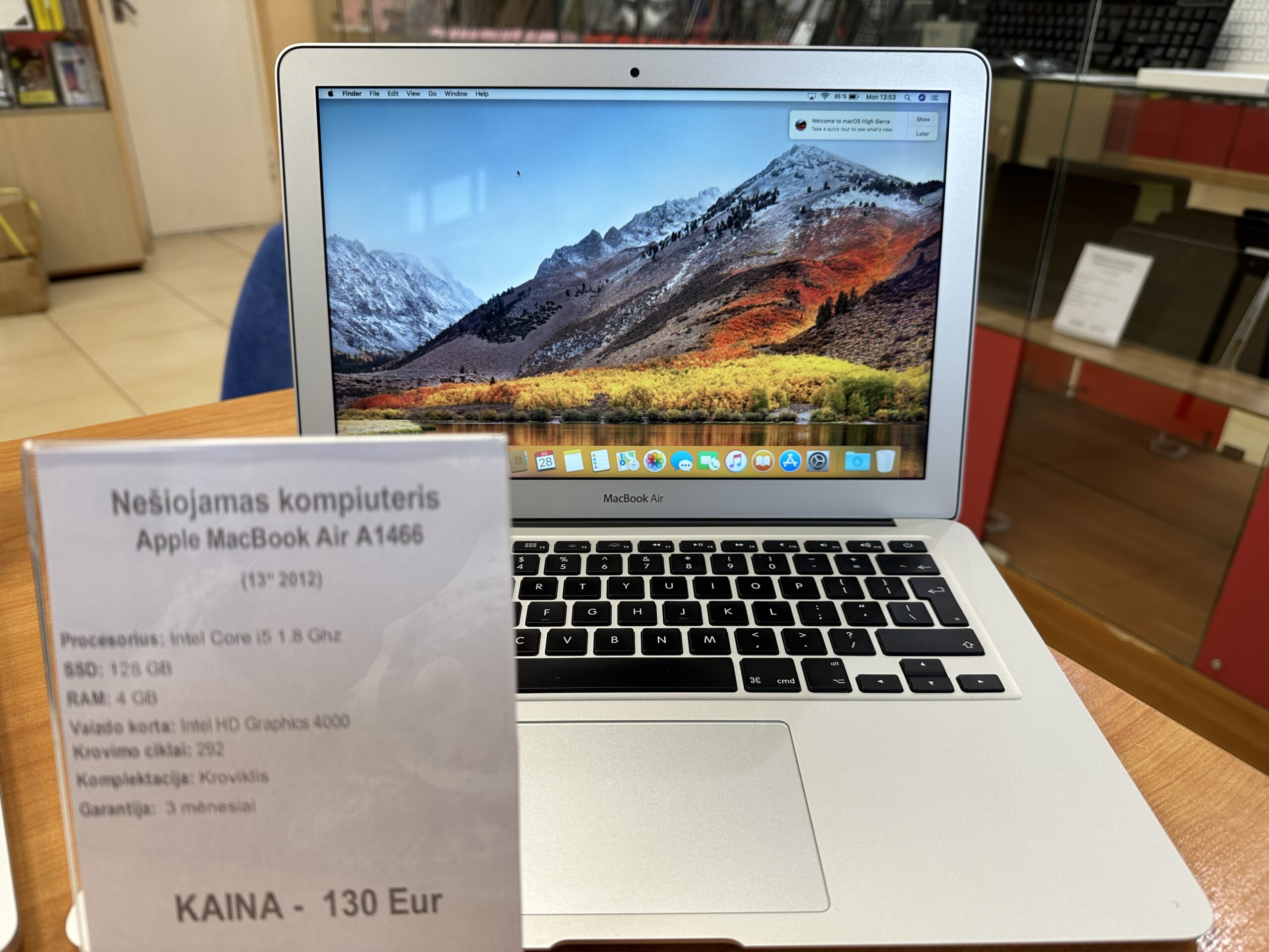 Apple MacBook Air 13” 2012, i5, 4 GB RAM, 128 GB SSD, Cycle 292 (Naudotas)