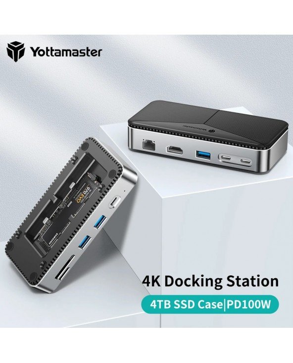 USB šakotuvas USB prijungimo stotelė su HDMI suderinama USB-A 3.2 Gen2 M.2 NVMe ir SATA SSD korpusas Ethernet 100 W PD SD/TF
