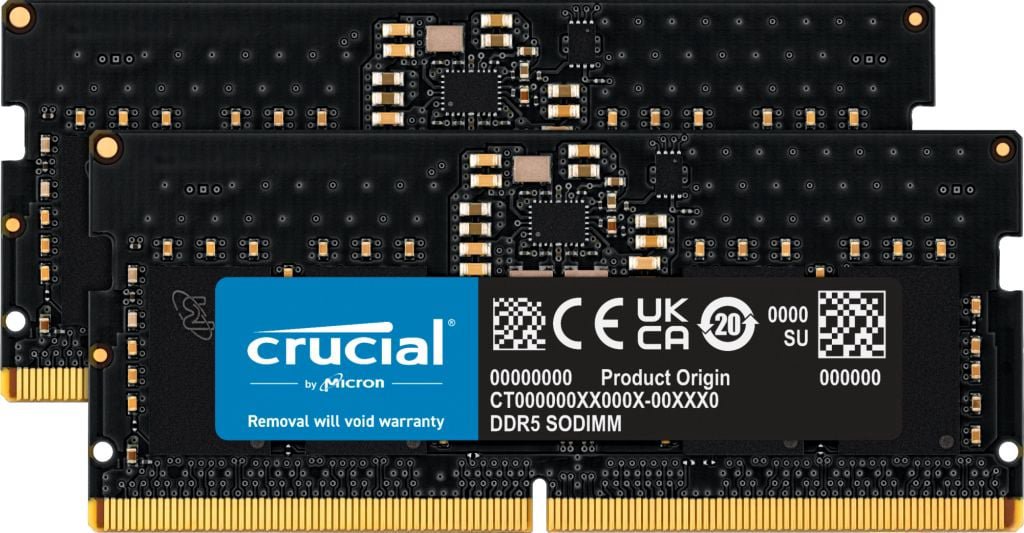 Laptop memory Crucial SODIMM, DDR5, 16 GB, 4800 MHz, CL40 (CT2K8G48C40S5)