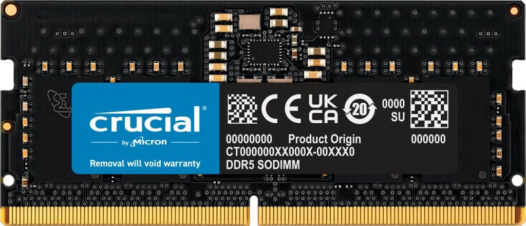 Laptop memory Crucial SODIMM, DDR5, 8 GB, 4800 MHz, CL40 (CT8G48C40S5)