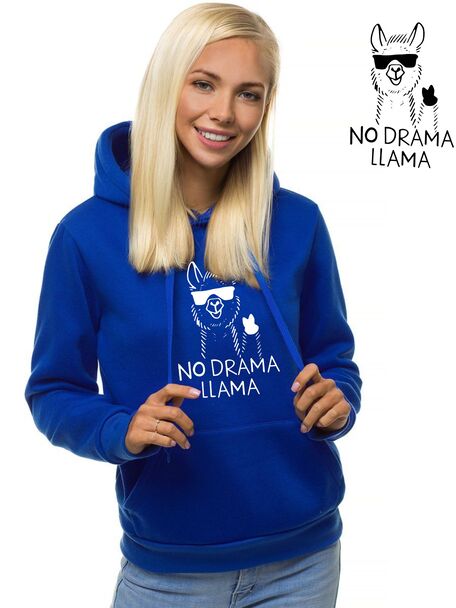 Mėlynas moteriškas džemperis su gobtuvu No drama Llama