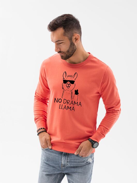 Koralinės spalvos džemperis No drama Llama