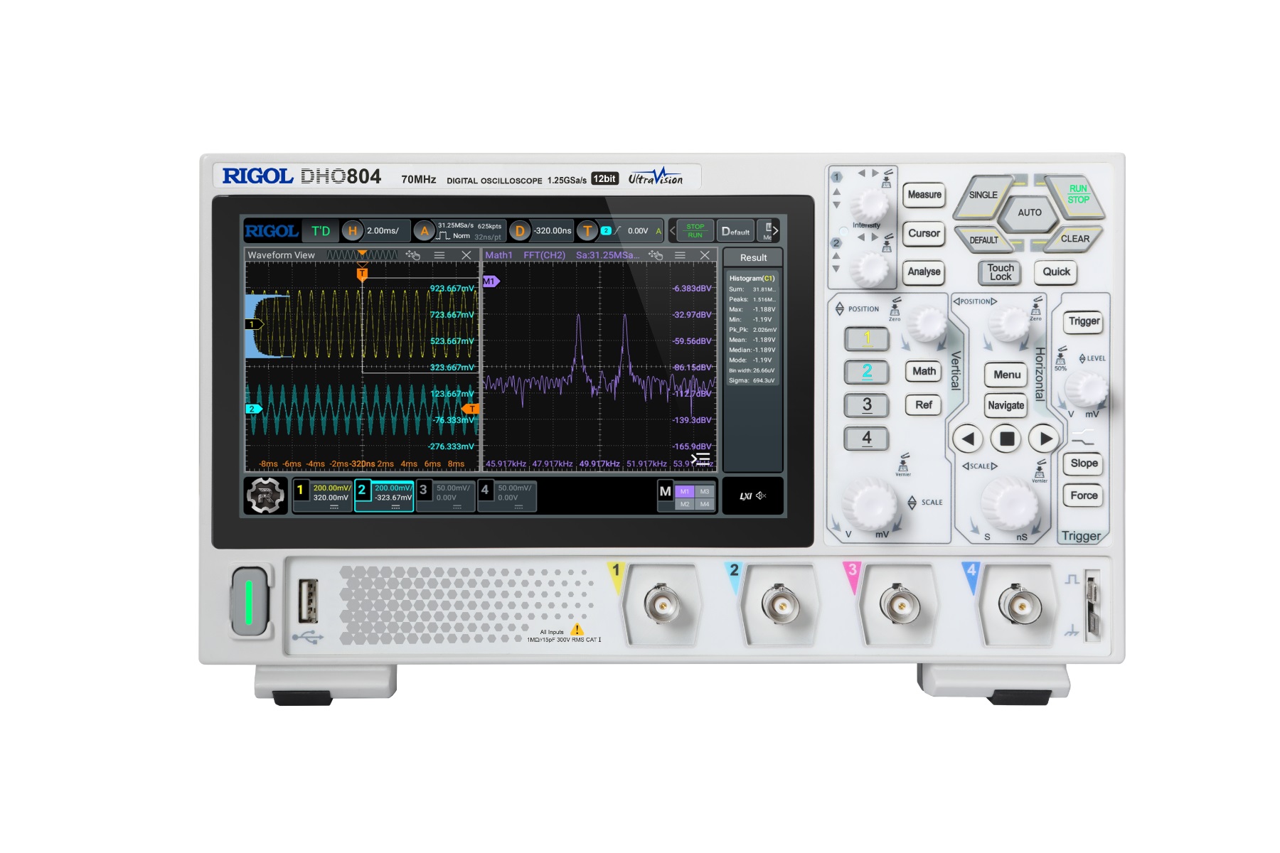Osciloskopas DHO804 4 kanalų 70MHz, 1.25GSa/s RIGOL