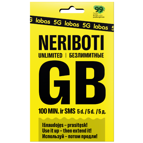 pakuotė NERIBOTI GB + 100 MIN. + 100 SMS