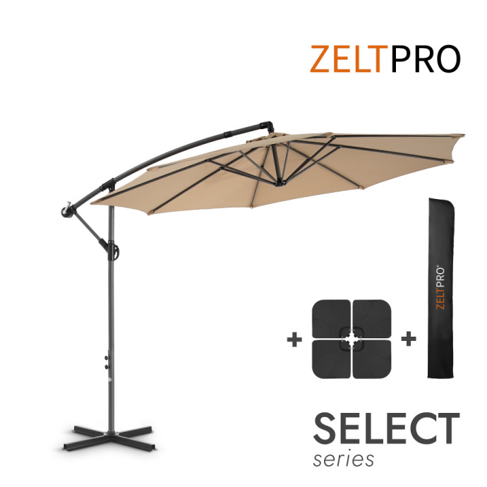 Gem. formos saulės skėtis su padu ir užvalkalu Select Taupe