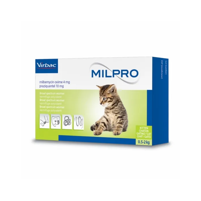 Virbac Milpro 4mg/10mg plėvele dengtos tabletės kačiukams nuo kirminų, N2