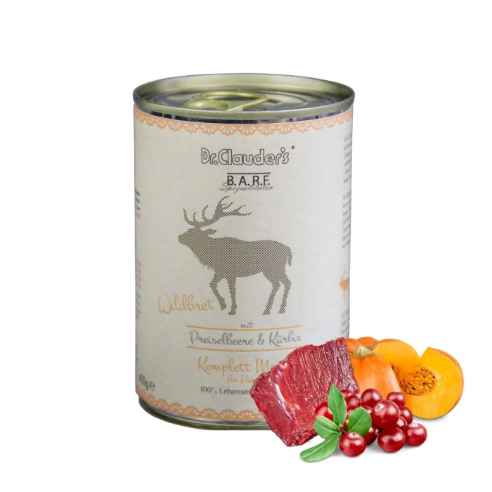 Dr. Clauder's Barf Wildbret mėsos ir daržovių konservai šunims su elniena, 400 g