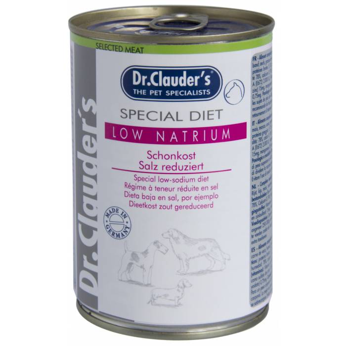 Dr. Clauder's Special Diet Low Natrium šlapias maistas širdies ir kepenų problemų turintiems šunims, 400 g