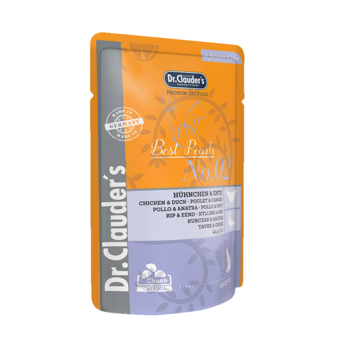 Dr. Clauder's Best Pearls No. 02 Hühnchen - Ente drėgnas maistas katėms su vištiena ir antiena drebučiuose, 100 g