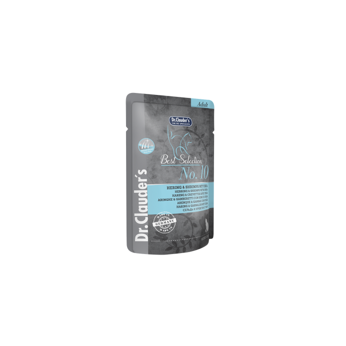 Dr. Clauder's Best Selection No. 10 Hering - Shrimps Mit Chia šlapias maistas katėms su silke, krevetėmis ir chia sėklomis, 85 g