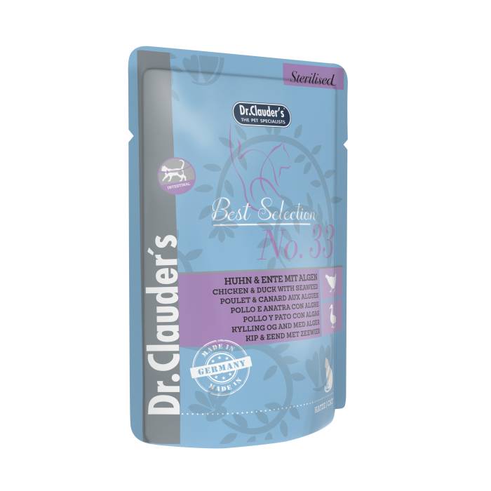 Dr. Clauder's Best Selection Sterilised No. 33 Huhn - Ente Mit Algen šlapias maistas sterilizuotoms katėms su vištiena, antiena ir jūros dumbliais, 85 g