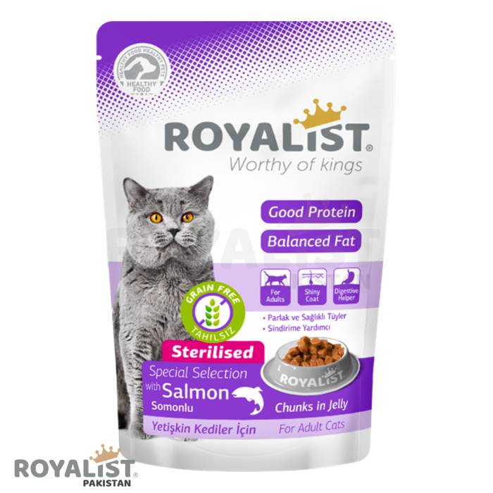 Royalist Wet Pouch Cat Salmon Sterilised šlapias maistas sterilizuotoms katėms, 85 g