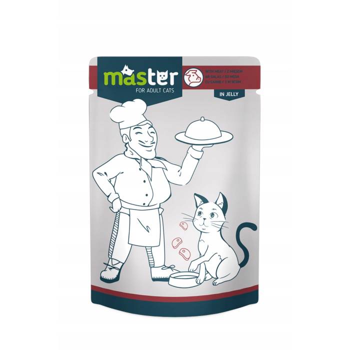 Master subalansuotas drėgnas maistas katėms su mėsa, 80 g