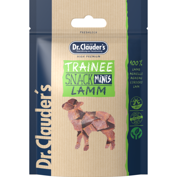 Dr. Clauder's Trainee Snack Lamm skanėstas šunims ir katėms gabaliukais su ėriena, 50 g