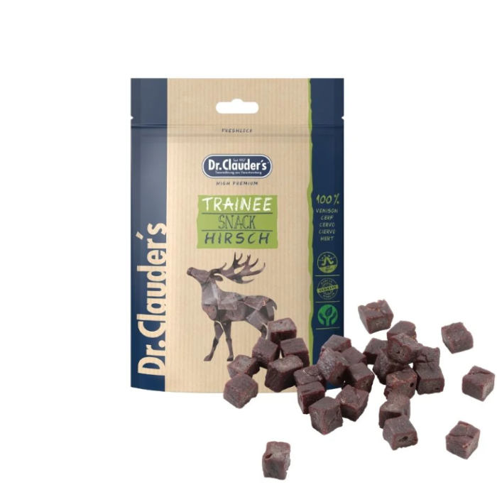 Dr. Clauder´s Trainee Snack Hirsch skanėstas šunims ir katėms gabaliukais su elniena, 80 g