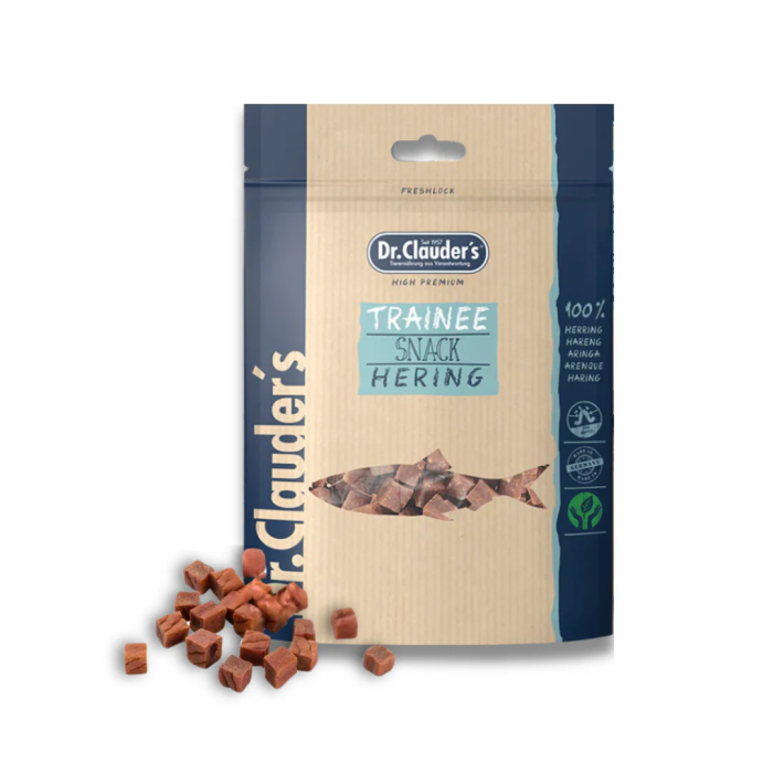 Dr. Clauder´s Trainee Snack Hering skanėstas šunims ir katėms gabaliukais su silke, 80 g