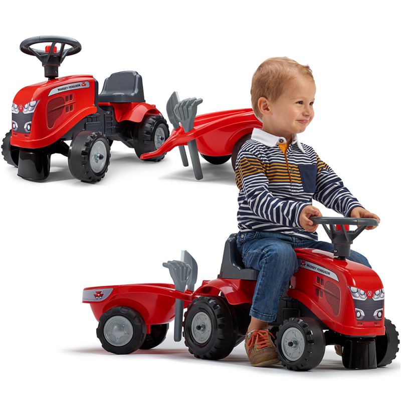 Paspiriamas traktorius su priekaba - Baby Massey Ferguson, raudonas