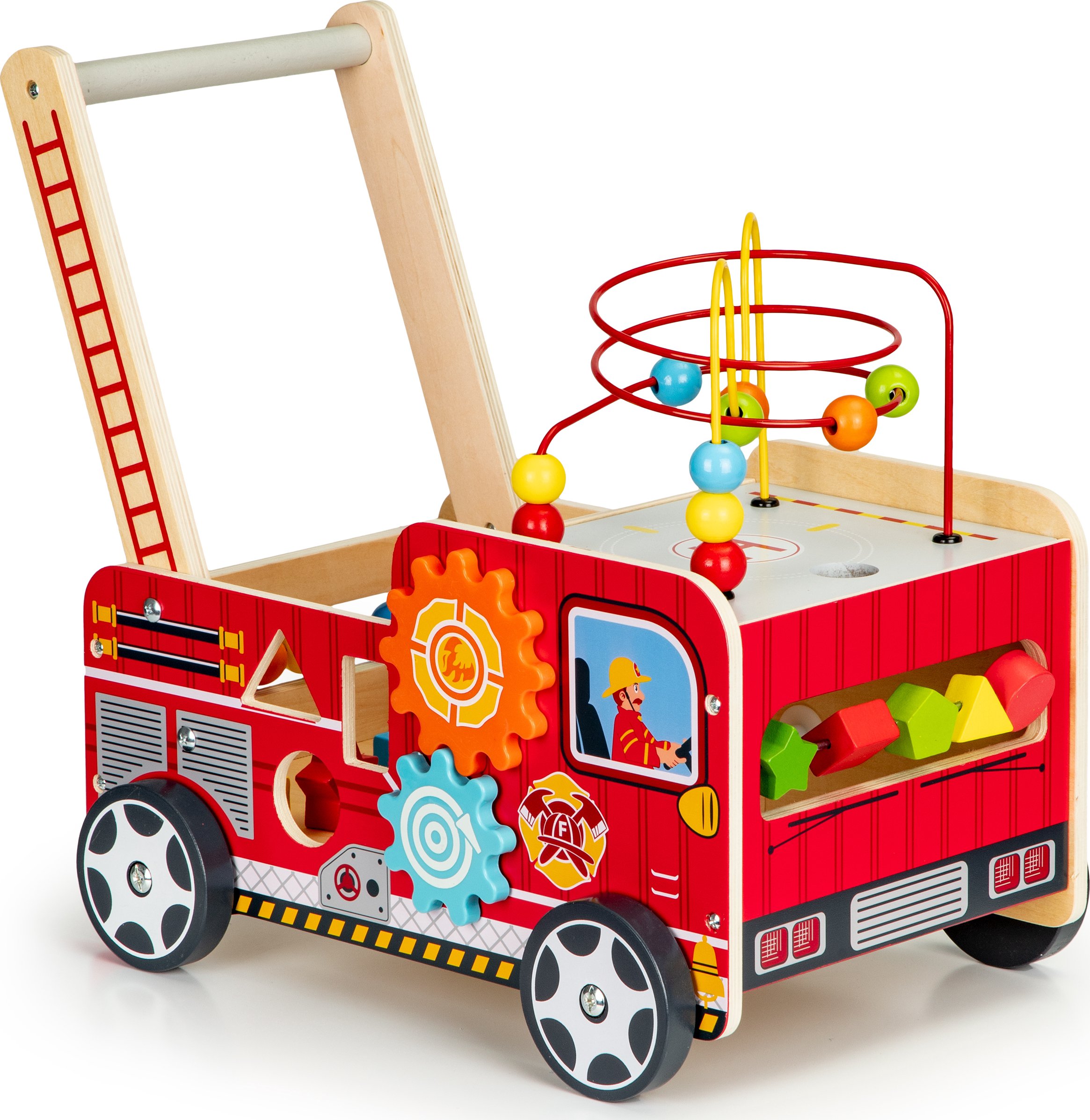 Medinis lavinamasis stumdukas su kaladėlėmis Eco Toys Fire Brigade
