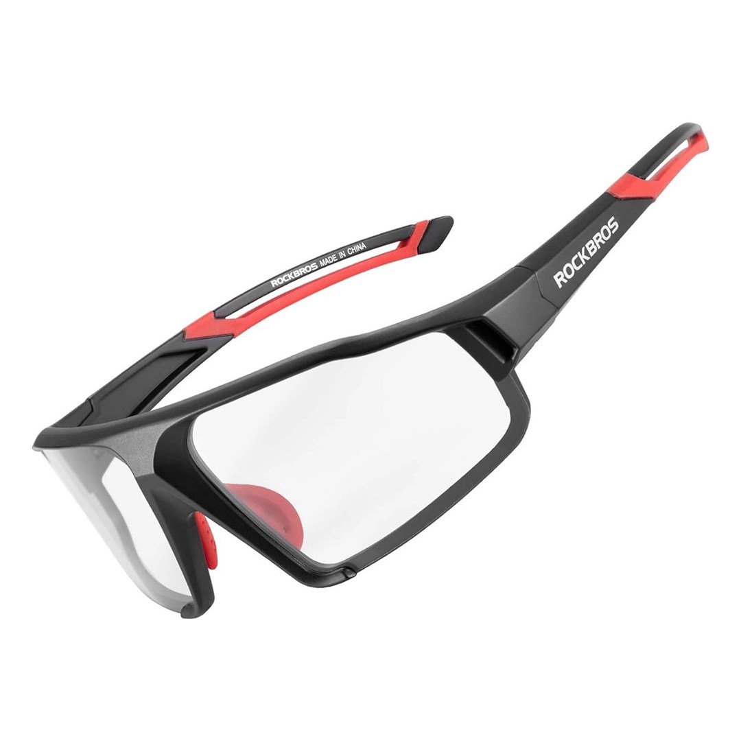 Rockbros SP216BK UV400 fotochrominiai dviračių akiniai, juodos ir raudonos spalvos