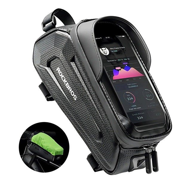 Rockbros B68 Dviračio rėmo krepšys Telefono kišenė 1,7l Black