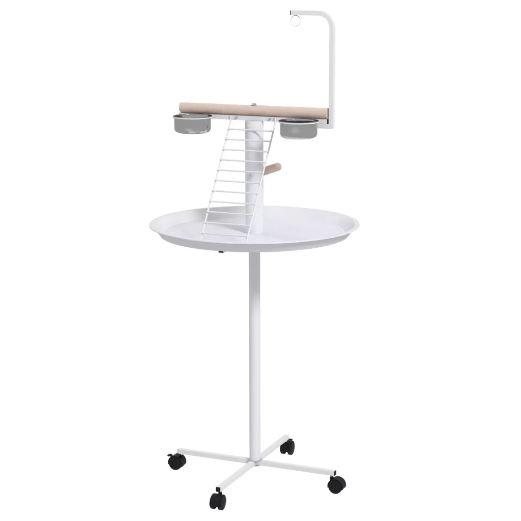 Paukščių lesyklėlė su lesinimo stotele su ratukais, plienas, balta Ø60 x 138H cm