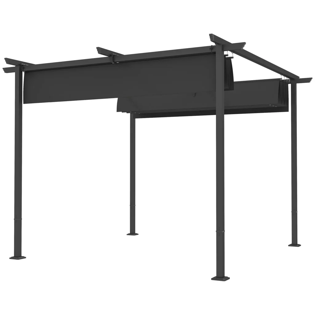 "Outsunny" 3x3 m sodo pavėsinė, metalinis terasos stogas, sodo pavėsinė su reguliuojamu stogu, UV apsauga 30+, laisvai pastatoma apsauga nuo saulės, skirta terasai ir sodui, tamsiai pilka