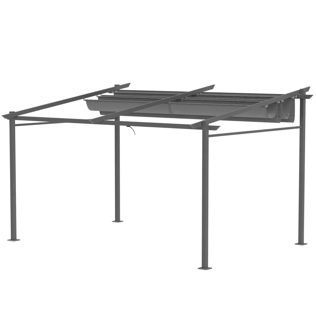 "Outsunny" terasos stogo paviljonas, maždaug 4x3 m, terasos stogas, sodo paviljonas, aliuminis, tvirtinamas prie sienos, sodo paviljonas su reguliuojamu stogu, apsauga nuo UV spindulių, apsauga nuo saulės, skirtas kiemui ir sodui, tamsiai pilkas