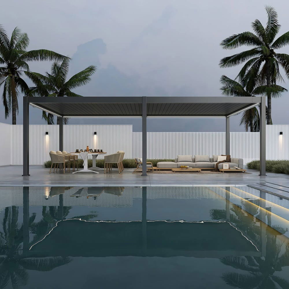 Pavėsinė Pergola DELUXE PRO AUTOMATIC 400x800 cm su LED, Anthracite