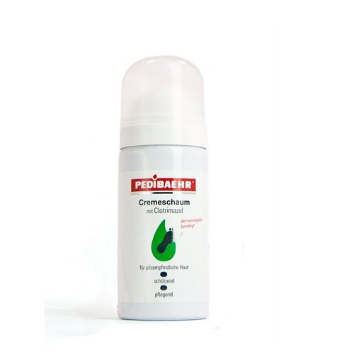 Pedibaehr Cremeschaum Kreminės putos su klotrimazoliu ir 10% šlapalu į grybelį linkusiai ir sausai odai, 125ml