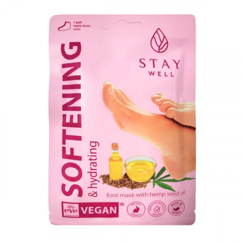 STAY WELL Instant Softening Foot Mask Hemp Seed Oil Minkštinamoji pėdų kaukė su kanapių sėklų aliejumi, 1 pora