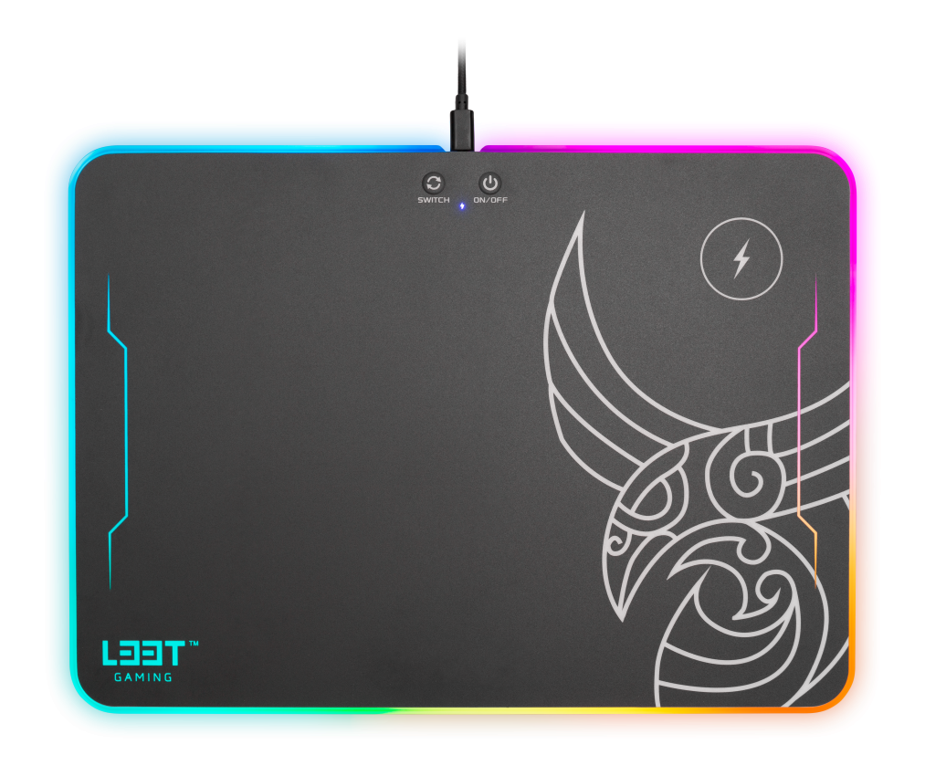 Pelės kilimėlis L33T GAMING su bevieliu 10W Qi krovimu, RGB, vandeniui atsparus paviršius / 160378